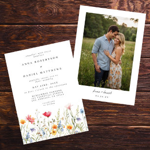 Watercolor Wildflower Photo Wedding Invitation