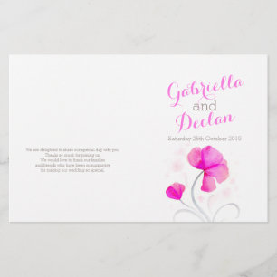 Watercolor wildflower pink grey wedding programme