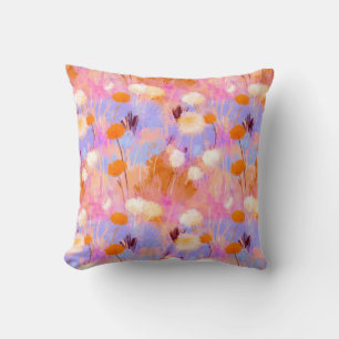 Watercolor Wildflower Pink Lavender Orange Cushion