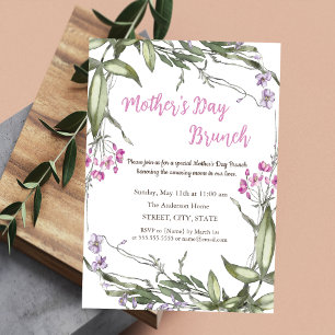 Watercolor Wildflower Pink Mother's Day Brunch Invitation