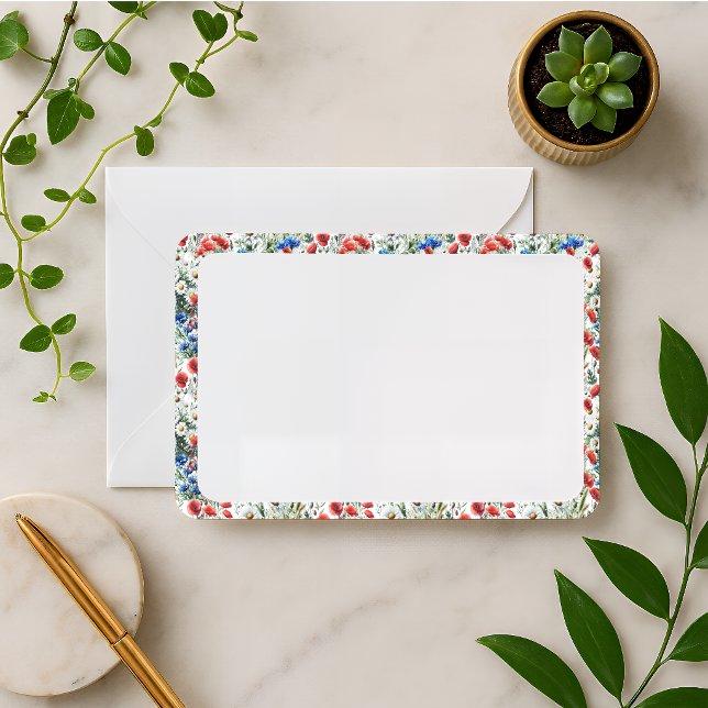 Watercolor Wildflower Poppy Daisy Flat Note Card (Card)