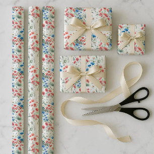 Watercolor Wildflower Poppy Daisy Wrapping Bundle Paper Sheet