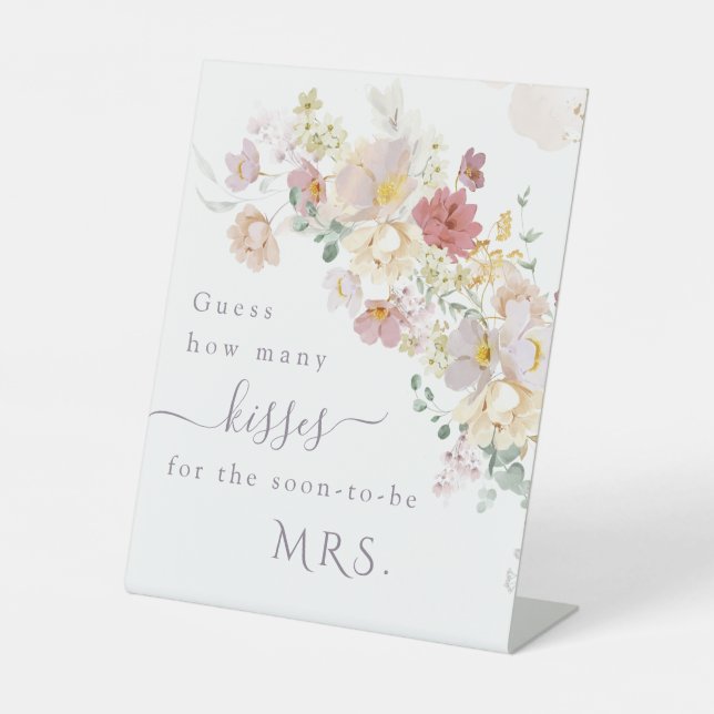 Watercolor Wildflower Purple Spring Bridal Game Pedestal Sign (Front)