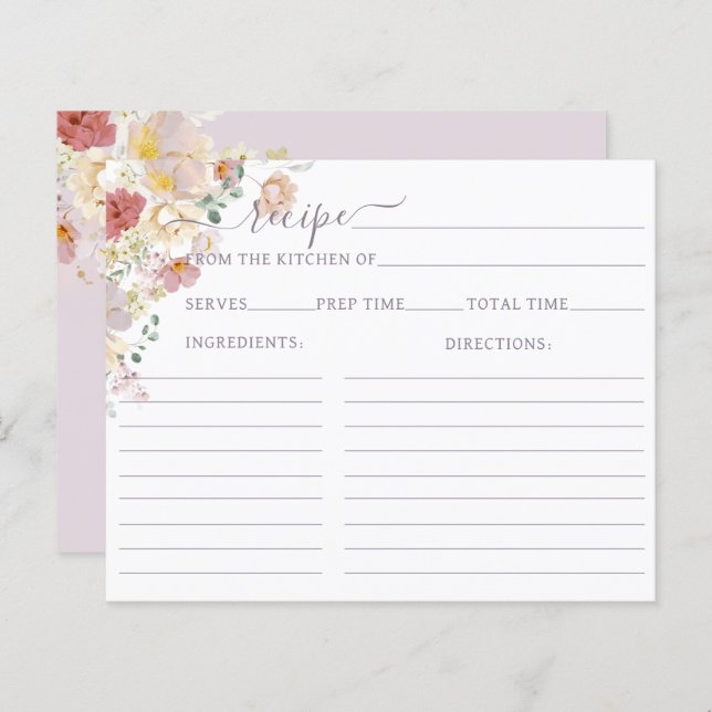 Watercolor Wildflower Purple Spring Bridal recipe (Front/Back)