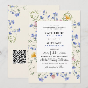 Watercolor Wildflower QR Code Details RSVP Wedding Invitation