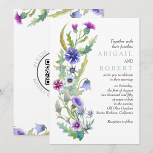 Watercolor wildflower QR code spring wedding Invitation