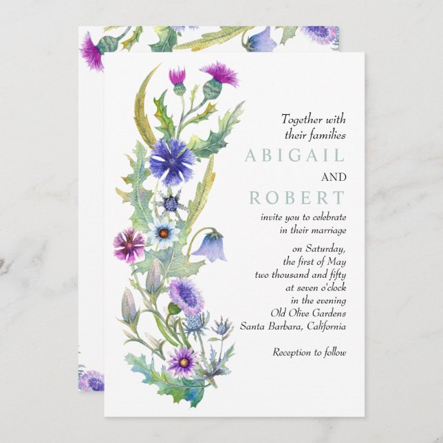 Watercolor wildflower QR code spring wedding Invitation (Front/Back)