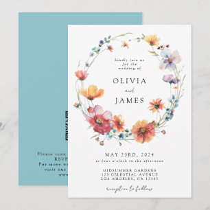 Watercolor Wildflower QR Code Wedding Invitation