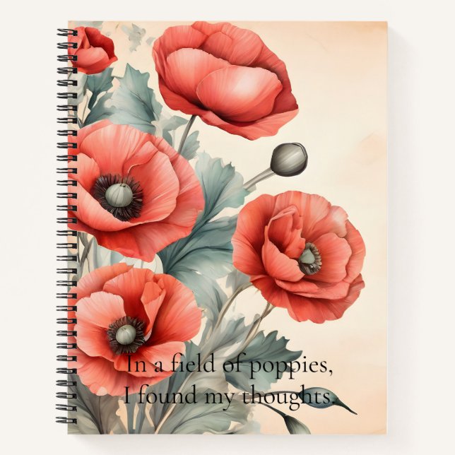 Watercolor Wildflower Red Poppies Summer Notebook (Front)