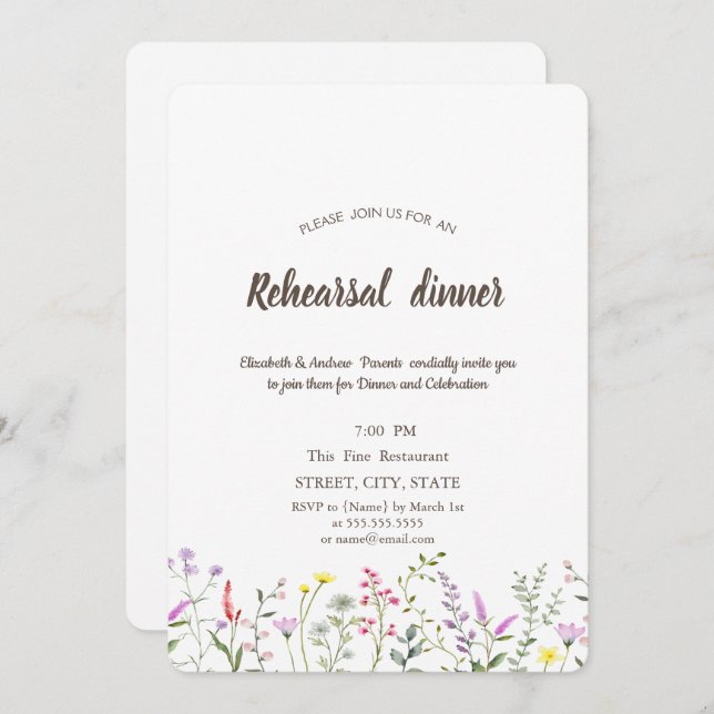 Watercolor Wildflower Rehearsal Dinner  Invitation (Front/Back)