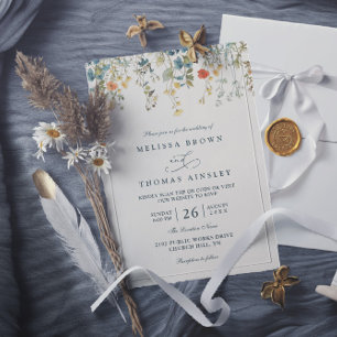 Watercolor Wildflower Rustic Chic QR Code Wedding Invitation