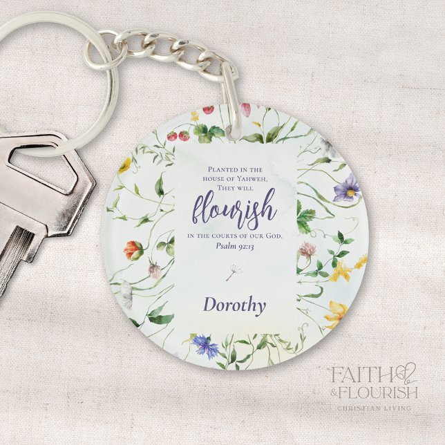 Watercolor Wildflower Scripture Personalised Key Ring (Creator Uploaded)