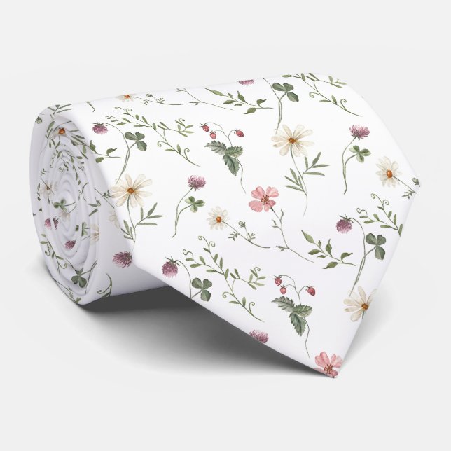 Watercolor Wildflower Seamless Pattern  Tie (Rolled)