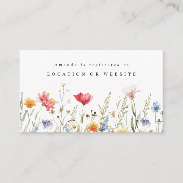 Watercolor Wildflower Shower Registry Enclosure Card (Front)