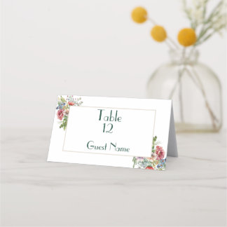 Watercolor Wildflower Simple Elegant Wedding Place Card