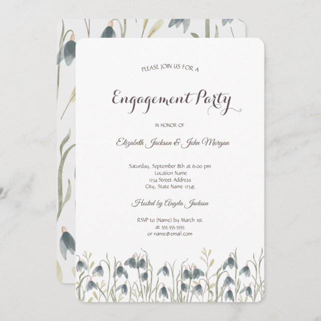 Watercolor Wildflower Snowdrops Engagement  Invitation (Front/Back)