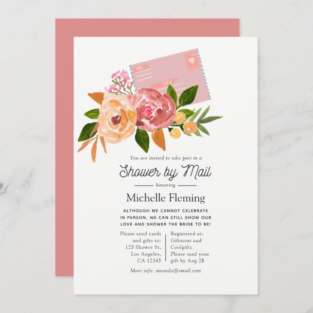 Watercolor Wildflower Spring Bridal Shower by Mail Invitation (Front/Back)