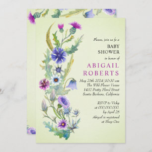 Watercolor wildflower Spring green Baby Shower Invitation