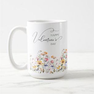 Watercolor Wildflower Spring Meadow Valentines Day Coffee Mug