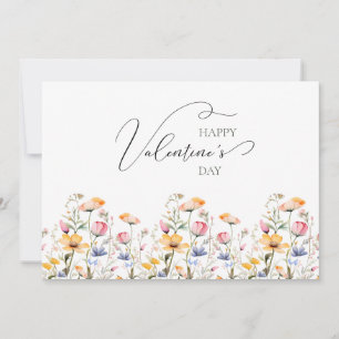 Watercolor Wildflower Spring Meadow Valentines Day Holiday Card
