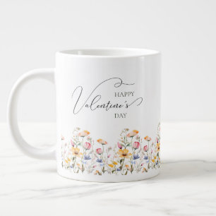 Watercolor Wildflower Spring Meadow Valentines Day Large Coffee Mug