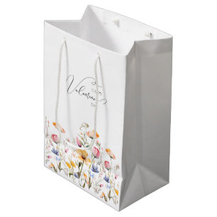 Watercolor Wildflower Spring Meadow Valentines Day Medium Gift Bag