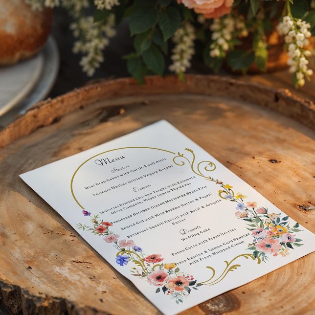 Watercolor Wildflower Spring Summer Arch Wedding Menu (Creator Uploaded)