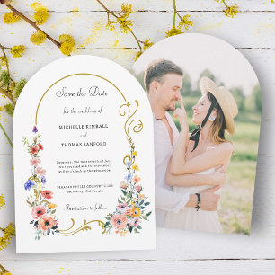Watercolor Wildflower Spring Summer Arch Wedding Save The Date