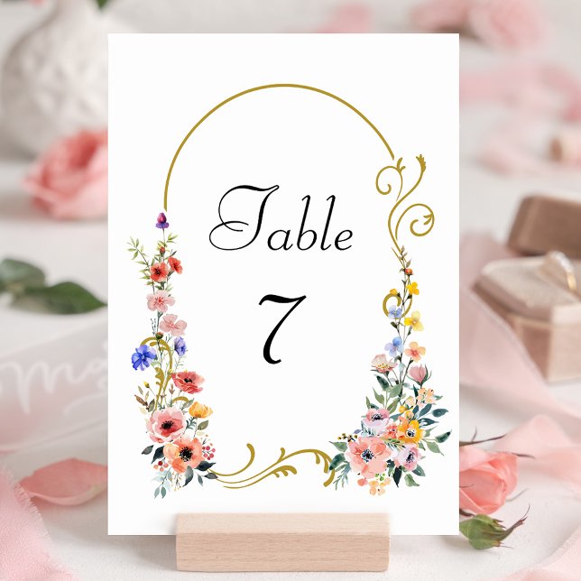 Watercolor Wildflower Spring Summer Arch Wedding Table Number (Creator Uploaded)