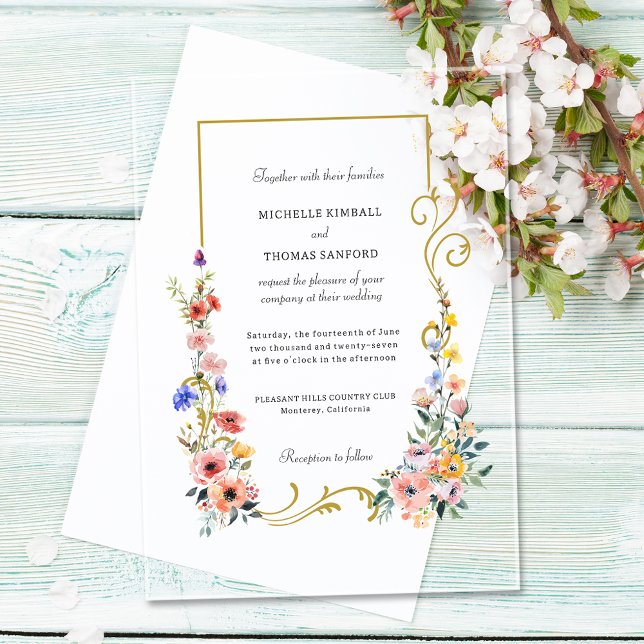 Watercolor Wildflower Spring Summer Wedding Acrylic Invitations (Creator Uploaded)