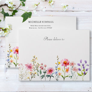 Watercolor Wildflower Spring Summer Wedding Envelope