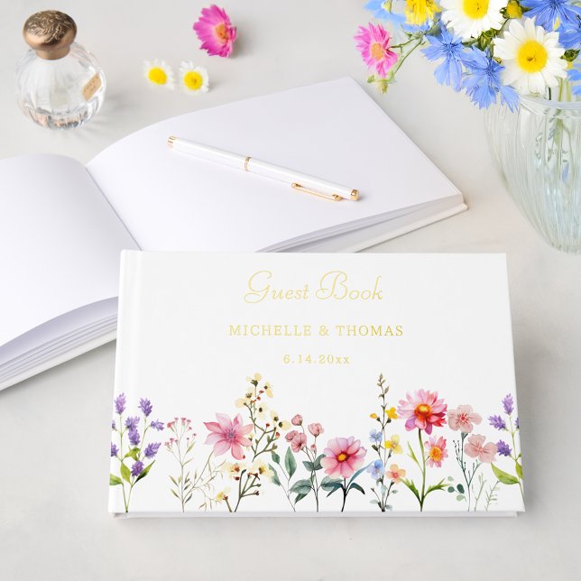 Watercolor Wildflower Spring Summer Wedding Guest Book (Creator Uploaded)