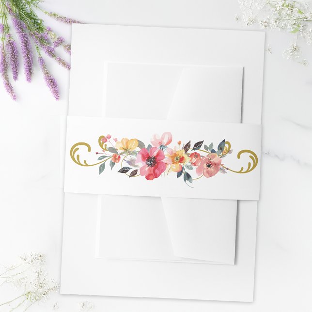 Watercolor Wildflower Spring Summer Wedding Invitation Belly Band (Creator Uploaded)