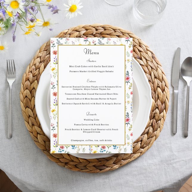Watercolor Wildflower Spring Summer Wedding Menu (Creator Uploaded)