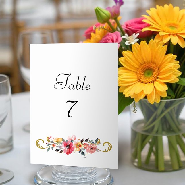 Watercolor Wildflower Spring Summer Wedding Table Number (Creator Uploaded)