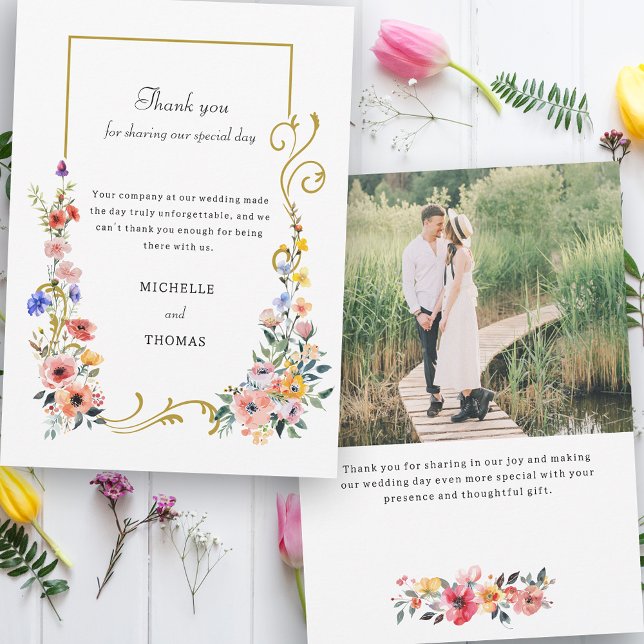 Watercolor Wildflower Spring Summer Wedding Thank You Card (Creator Uploaded)