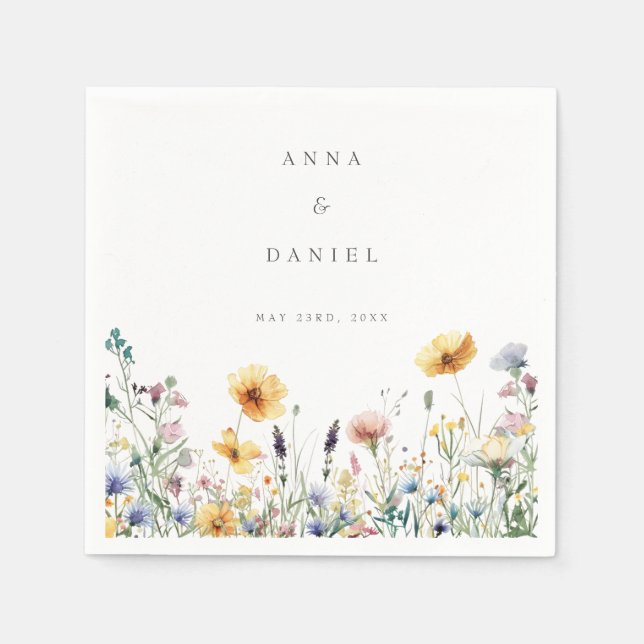 Watercolor Wildflower Spring Wedding Napkin (Front)