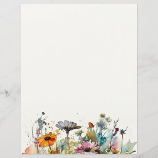 Watercolor Wildflower Stationery, Journal Paper 