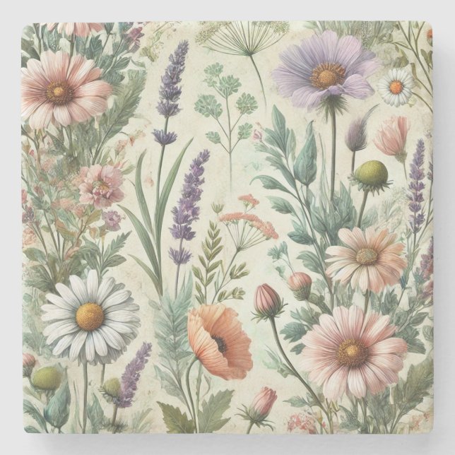 Watercolor Wildflower Stylish Spring & Summer  Stone Coaster (Front)