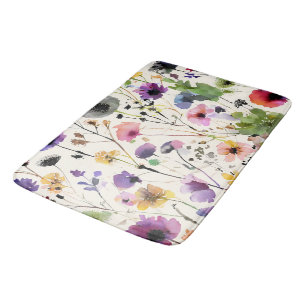 Watercolor wildflower symphony bath mat