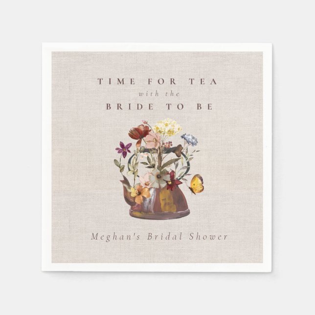 Watercolor Wildflower Tea Party Bridal Shower Napkin (Front)