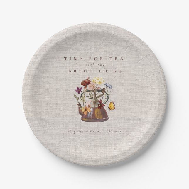 Watercolor Wildflower Tea Party Bridal Shower Paper Plate (Front)