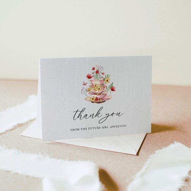 Watercolor Wildflower Tea Party Bridal Shower Thank You Card (Creator Uploaded)