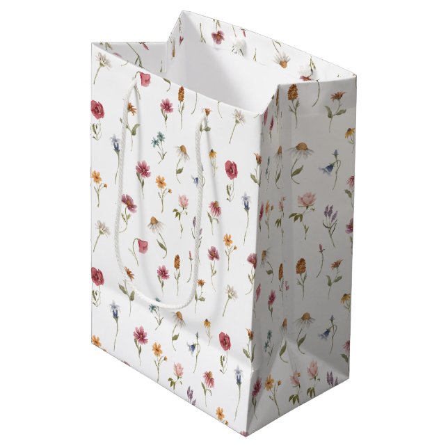 Watercolor Wildflower Theme Floral Pattern Medium Gift Bag (Front Angled)