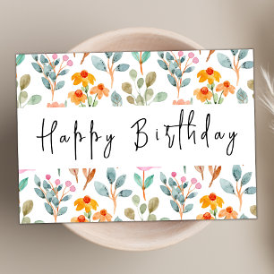 Watercolor Wildflower Theme Modern Happy Birthday Card