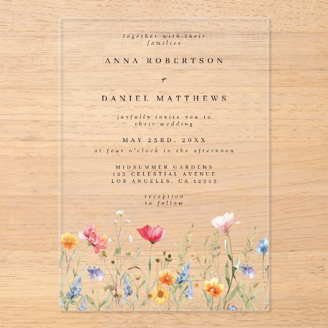 Watercolor Wildflower Wedding Acrylic Invitations (Front)