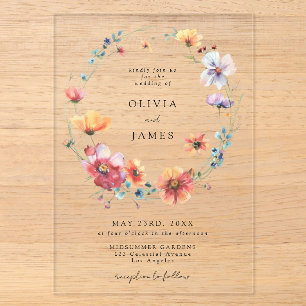 Watercolor Wildflower Wedding Acrylic Invitations