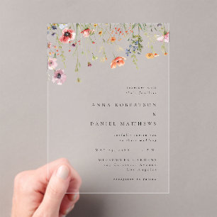 Watercolor Wildflower Wedding Acrylic Invitations