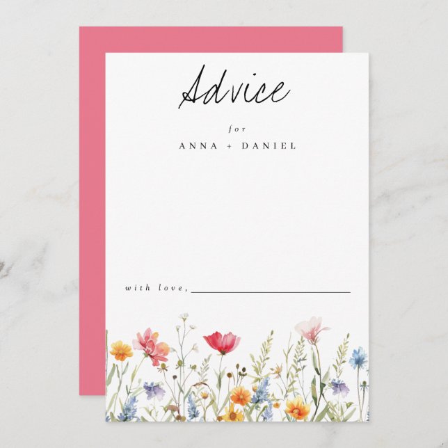 Watercolor Wildflower Wedding Advice Card (Front/Back)
