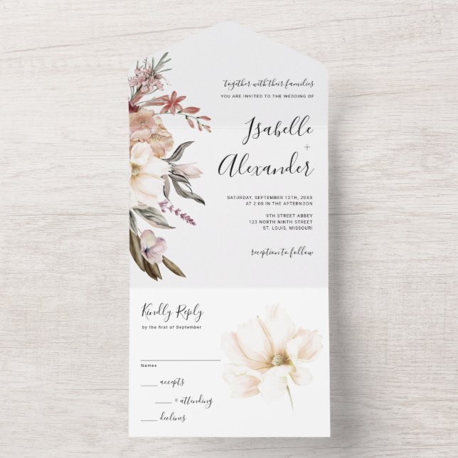 Watercolor Wildflower Wedding All In One Invitation (Inside)
